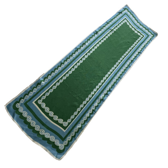Vintage Green Blue Wave Border Oblong Scarf 41” Maximalist‎ Mod Print No Tag - Picture 4 of 10